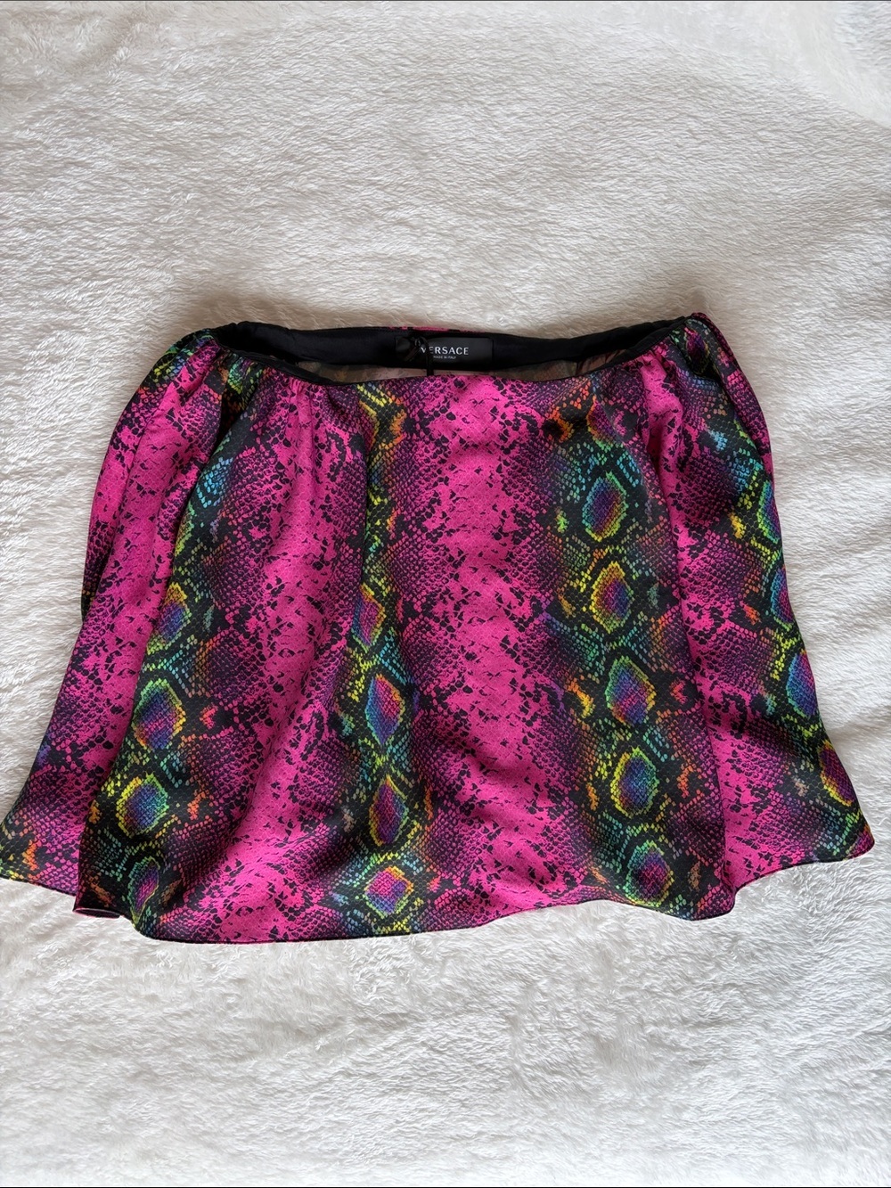 NWT Versace Neon Pink Rainbow Python Print Mini Skirt | IT44 US8 | Made In Italy